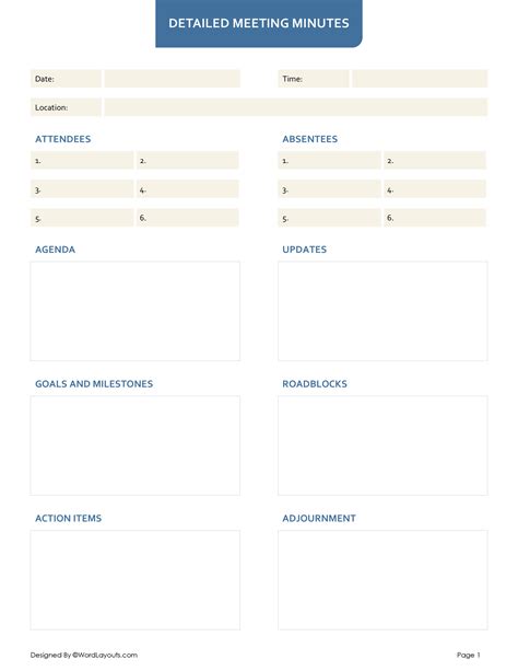 Detailed Meeting Minutes Template - WordLayouts