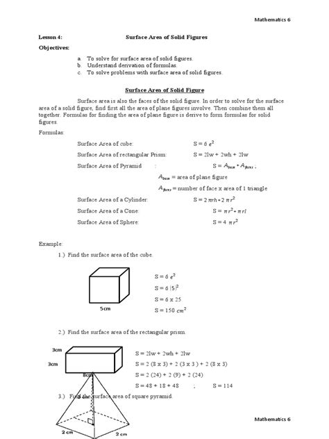 Lesson 4 - Surface Area of Solid Figures | PDF | Area | Shape
