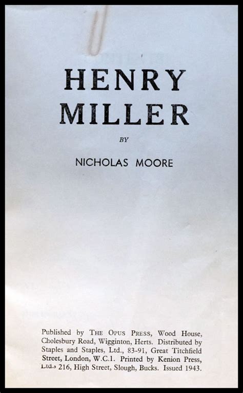 Henry Miller | Nicholas Moore, Henry Miller | First Edition