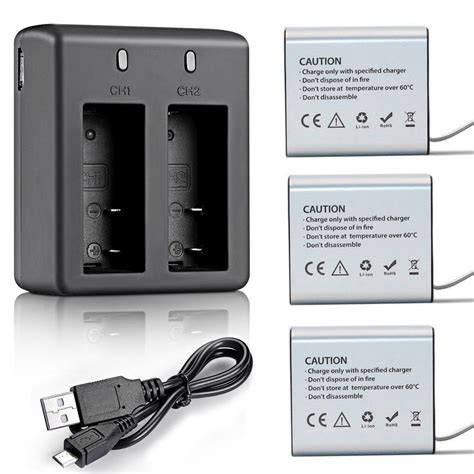 Buy VVHOOY 3 x 1350mAh Replacement Action Camera Battery and Dual Port ...