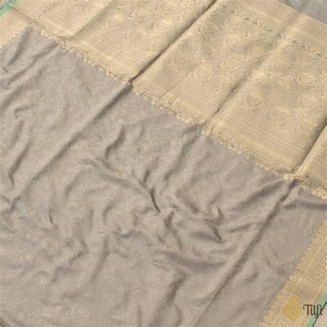 Grey Pure Soft Satin Silk Banarasi Handloom Saree - Tilfi