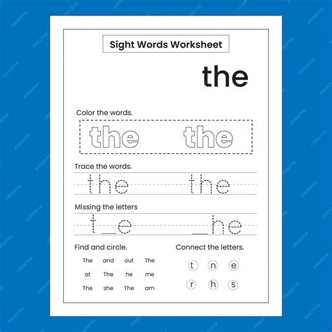 Premium Vector | Kindergarten sight word practice worksheet
