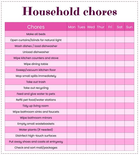 Household Chore Charts - 10 Free PDF Printables | Printablee