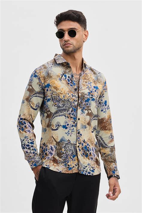 Buy Men's Light Green Printed Floral Slim Fit Shirts Online | Snitch ...