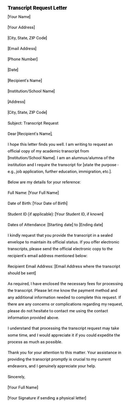 Image result for Transcript Request Letter Example