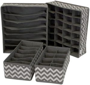 QUICK UNBOX 4 Pcs Grey Foldable Drawer Organizer for Clothes, Wardrobe ...