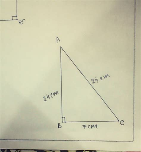Question 1 In ΔABC right angled at B, AB = 24 cm, BC = 7 m. Determine ...