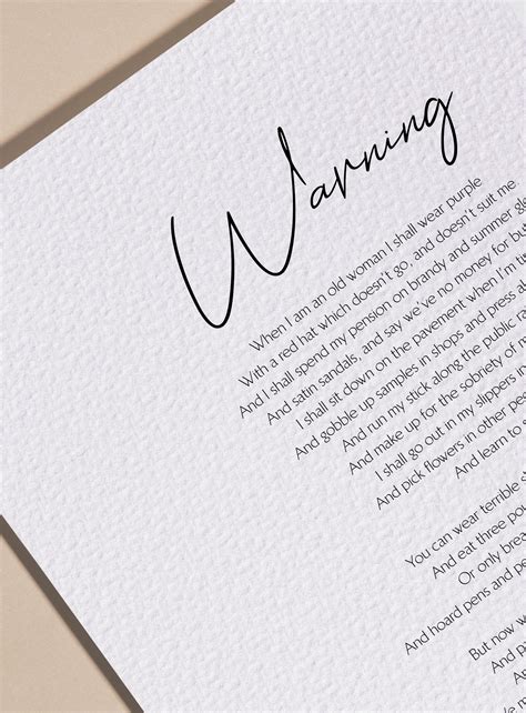 Warning Print by Jenny Joseph Warning Framed Poem by Jenny | Etsy UK