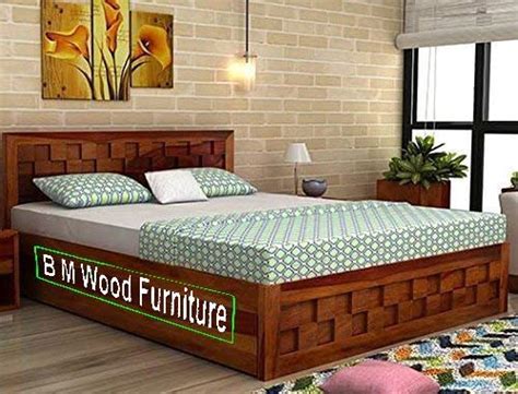 BM WOOD FURNITURE Queen Size Solid Sheesham Wood Bed for Living Room ...
