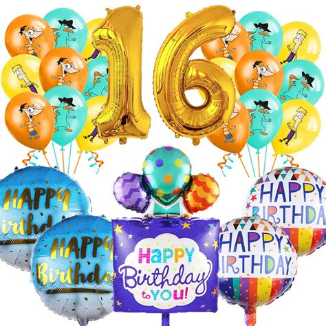 Phineas and Ferb Balloons Party Supplies 16th Big Number Decorations ...