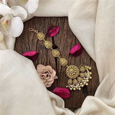 Vriksham Golden South Indian Temple Design Tikka Maang Tikka-Gold Bead ...