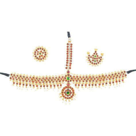 Buy Gold Finish Kempu Head Set Along with Sun and Moon with White Stone ...