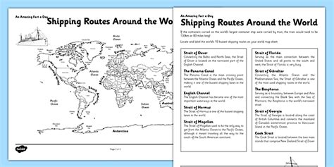Shipping Routes around the World Worksheet / Worksheet