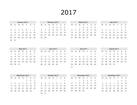 2017 Calendar template landscape Gratis
