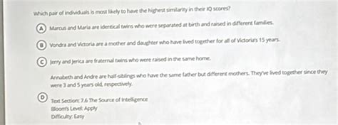 Solved: Which pair of individuals is most likely to have the highest ...