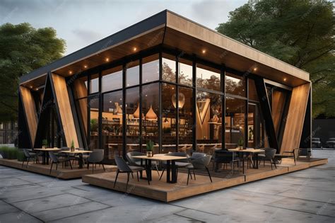 Modern coffee shop exterior featuring expansive windows generative ai ...