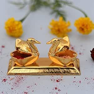 Buy Craftam Metal Double Duck Shape Chandan Roli Kumkum Chawal Box Home ...