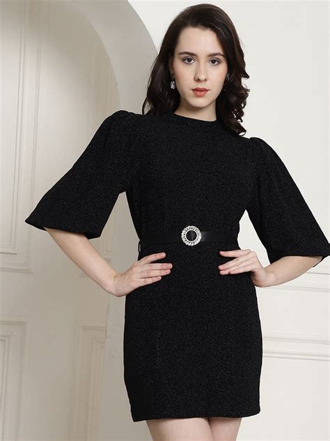Black Lurex Party Dress With Satin Belt