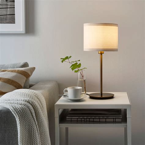 RINGSTA / SKAFTET table lamp, white/brass, 41 cm (16") - IKEA