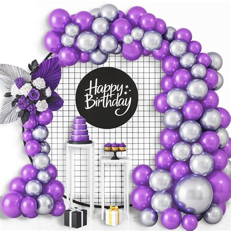 Party Propz Silver and Purple Balloons For Birthday Decoration - 50 pcs ...