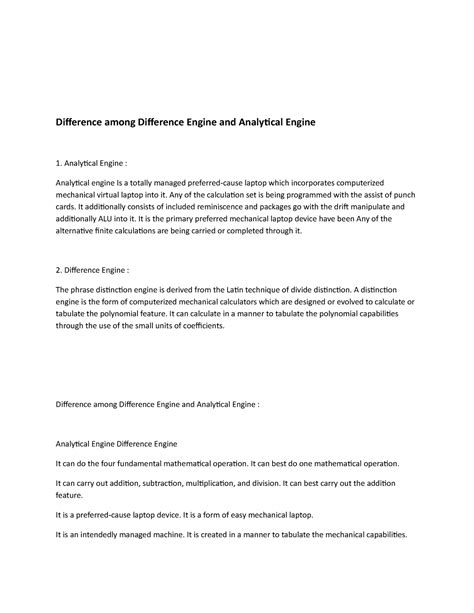 Difference among Difference Engine and Analytical Engine - Any of the ...