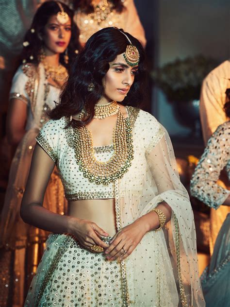Ivory Sequins And Mirror-Work Lehenga Set – abhinavmishra