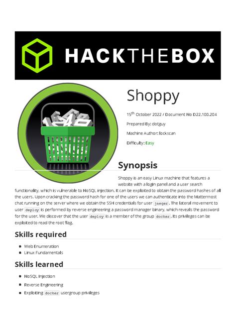 Shoppy Machine (D22.100.204) - NoSQL Injection & Privilege Escalation ...