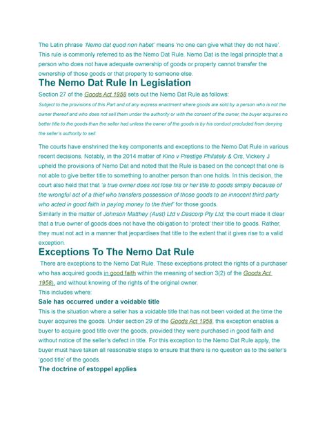 Nemo Date rule The Latin phrase - The Latin phrase ‘Nemo dat quod non ...