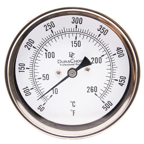 Bimetal Thermometer 5" Face x 4" Stem, 50-500 w/Calibration Dial ...