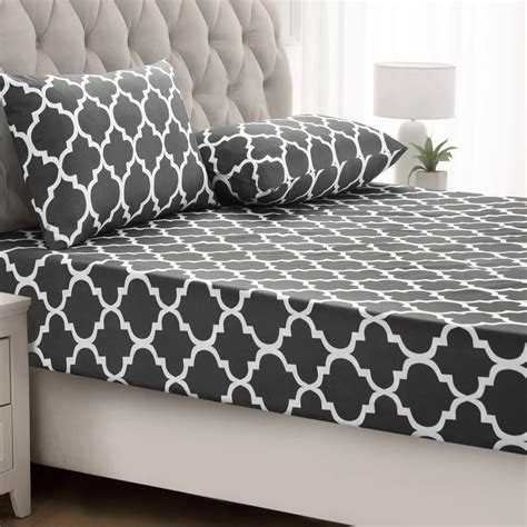 Fitted Bed Sheet-Grey Geometric - Apricot