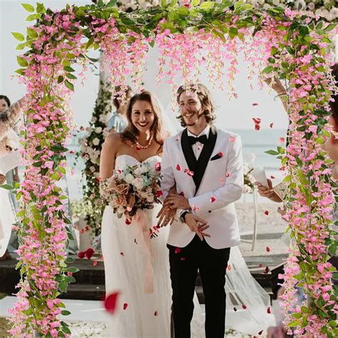 Ziynglg 4 Strand Wisteria Silk Flower Vines for Wedding Arch Decor ...
