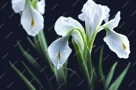 Premium Photo | White iris flower on stem on black background