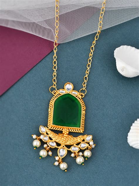 Buy Green Stone Kundan Big Pendant Chain Necklaces for Women Online at ...