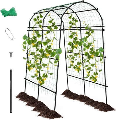 COSTWAY 7.5x6 Feet Garden Arch Trellis for Climbing Plants, Large Plant ...