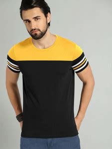 Jump Cuts Striped Men Round Neck Yellow T-Shirt - Buy Jump Cuts Striped ...