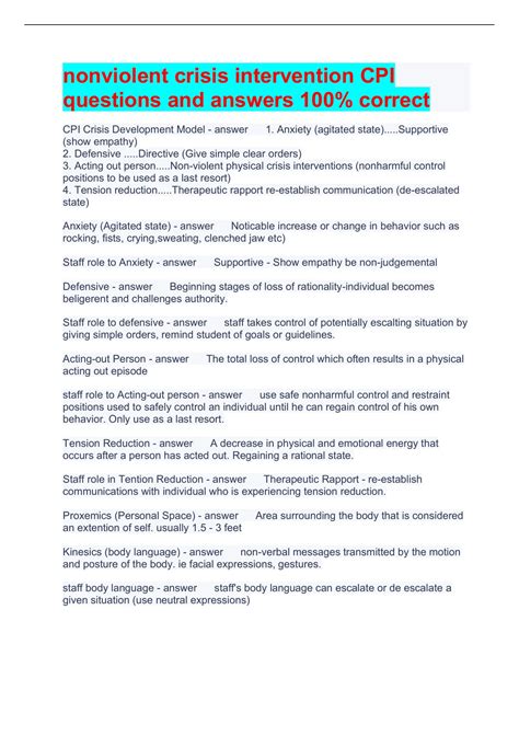 nonviolent crisis intervention CPI questions and answers 100% correct ...