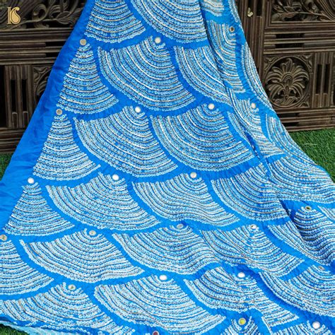 Navy Blue Pure Gajji Handloom Bandhani Fabric with Sequence Work ...