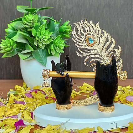 Buy 24K Gold Plated Lord Krishna Hand with Flute & Peacock Feather ...