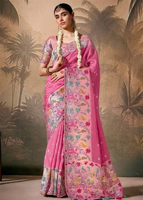 Buy Fuchsia Pink Banarasi Silk Handloom Saree Online For Wedding – Sunasa