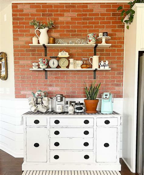 White Coffee Station Table in Brick Kitchen - Soul & Lane