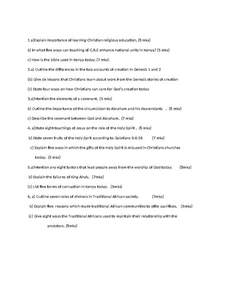 CRE Form Three Midterm Exam: Key Topics and Questions - Studocu
