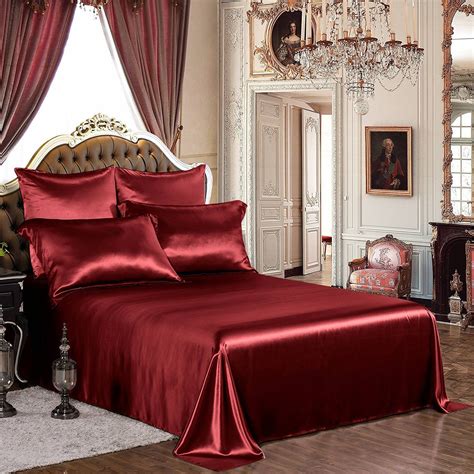 Taihu Snow 4pcs Silk Sheets Set 100% 19mm Mulberry Silk Burgundy Red ...