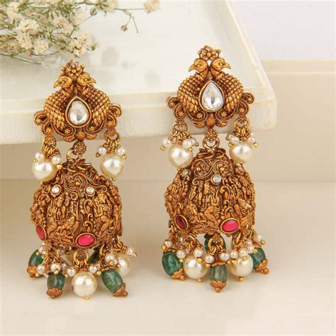 Gold Plated Silver Jhumkas Earrings | Gold Plated Silver Stone Jhumkas ...