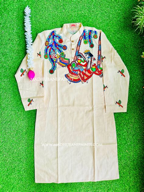 RADHA RAMAN Hand-painted Beige Handloom Men's Cotton Kurta – MADHUBANI ...