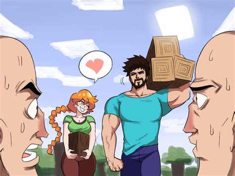 steve, alex, and villager (minecraft) drawn by tina_fate | Danbooru