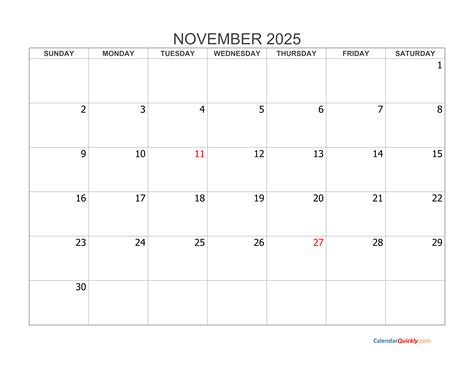 November 2025 Blank Calendar Template