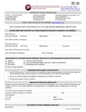 Fillable Online dhss delaware Marriage Certificate - dhss delaware Fax ...