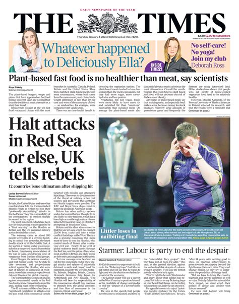 Times Front Page 4th of January 2024 - Tomorrow's Papers Today!