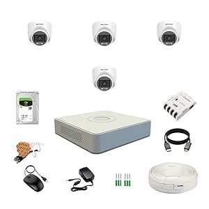HIKVISION Full HD 4 Channel DVR, 2 MP 4 Dome Cameras [Color Night ...