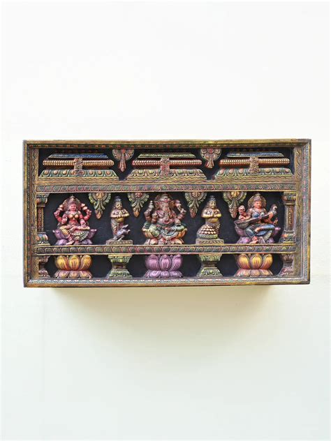 Wooden Ganesh, Lakshmi & Saraswathi's panel 49" – Sengottuvel Wood Carvings